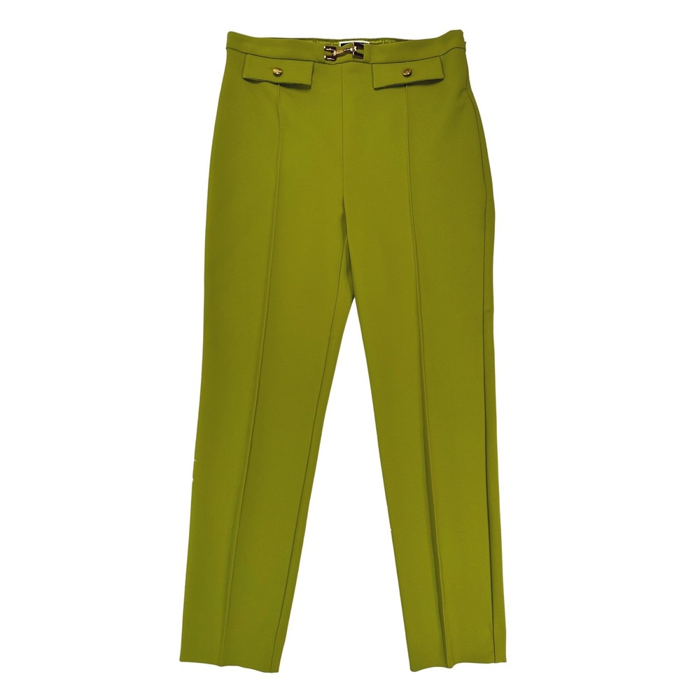 Elisabetta Franchi Green High Waist Straight Crepe Tapered‎ Trousers Size IT 46